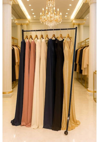 Premium 130 Cm Çelik Konfeksiyon 105 Cm En Elbise Askılık Tekerlekli Demonte Portmanto Hanger Siyah