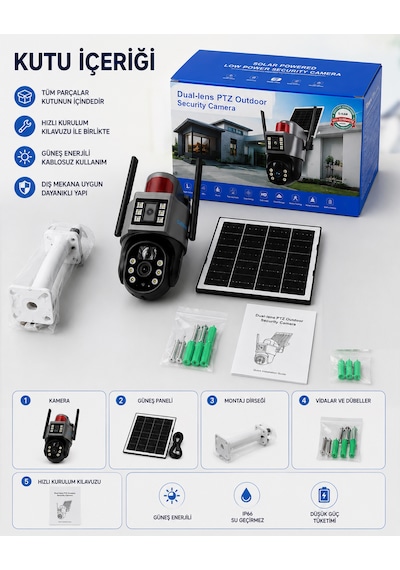 O-kam 7015 4g 6mp Dual Lens Güneş Panelli Solar Sirenli Güvenlik Kamerası 1 Yıl İnternet