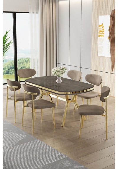 Canisa Olya Serisi 90x168 Lak Panel Antrasit İroni Masa Takımı Gold Ayaklı 6 Cappucino Sandalye Antrasit İroni Masa Cappucino Sandalye Canisa Olya Serisi 90x168 Lak Panel Antrasit İroni Masa Takımı Gold Ayaklı 6 Cappucino Sandalye Antrasit İroni Masa Cappucino Sandalye