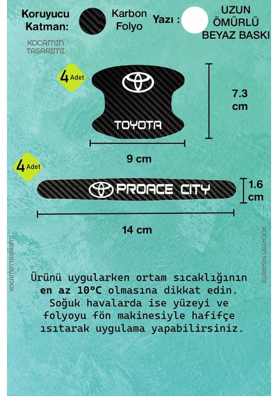Dayanıklı Baskıya Sahip Toyota Proace City Karbon Kapı İçi Koruma Folyo Seti 8 Parça Beyaz Yazılı Ürün