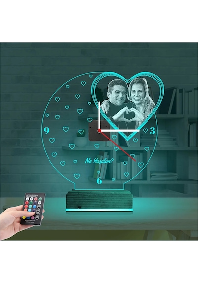 Luvivia Kalp Sevgiliye Hediye V3 Fotoğraflı Saatli 3d Lamba - Masa Gece Lambası
