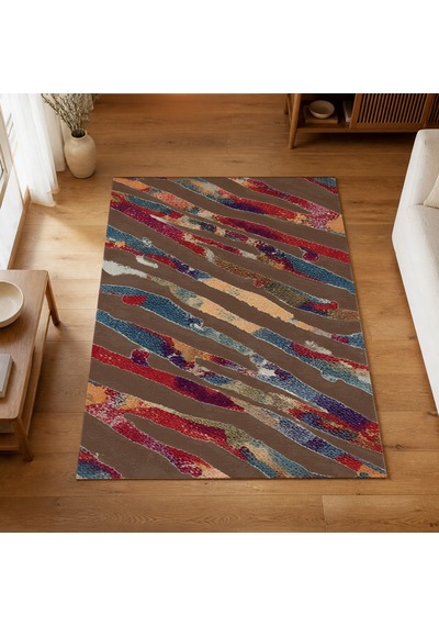 Kartela Halı Aira Halı Kaymaz Taban Makinede Yıkanabilir Halı Kahverengi - 80 X 120 Cm