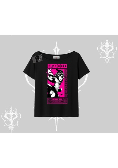 Startmore Startmore Kayık Yaka Tshirt Heroic Anime Girl Japon Stil Grafik Baskılı Siyah