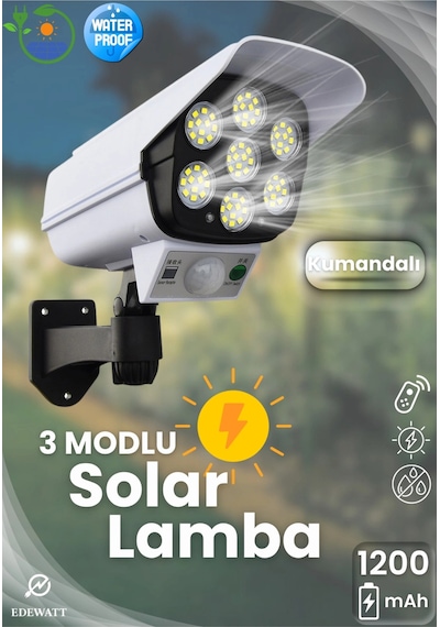 Kamera Görünümlü Solar Led Lamba Güneş Enerjilli Su Geçirmez Uzaktan Kumandalı Çok Renkli