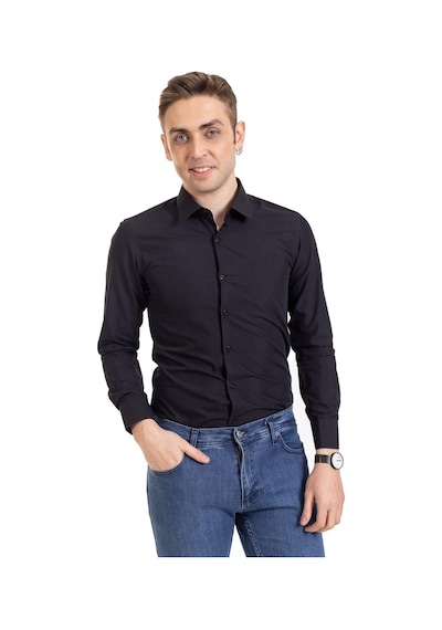 Erkek Slim Fit Dakron Yüksek Kalite Tam Kalıp Düğmeli Gömlek 2325 - Siyah
