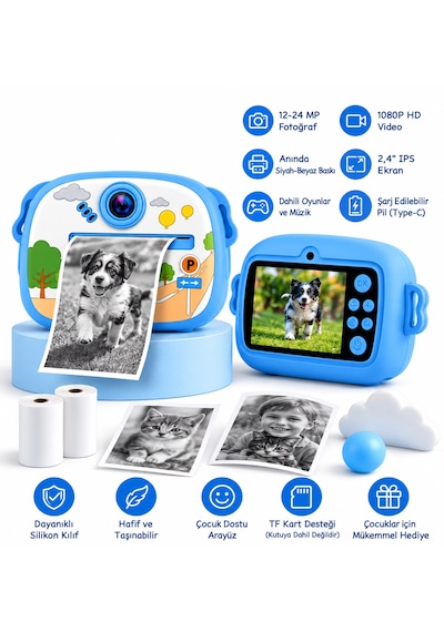 Cmr91 Çocuk Dijital Mini Kamera 1080p Hd 2.0 İnç Ekran Fotorğraf Video Oyun Müzik Usb Şarj Termal Resim Kağıt Baskılı Yazıcı Kamera Video Makinesi Print Kamera