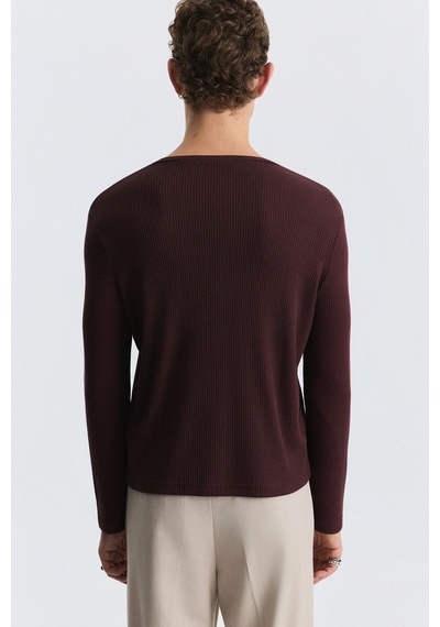 Antioch Fitilli Düğme Kapama T-shirt Bordo