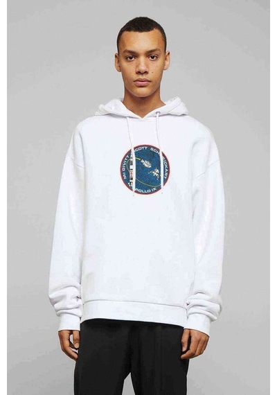 Nasa Scott Baskılı Beyaz Erkek Örme Kapşonlu Sweatshirt