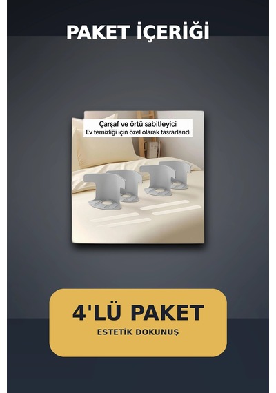 4'lü Şeffaf Çarşaf Ve Yorgan Sabitleyici Kaymaz Dişli Pratik Çözüm .