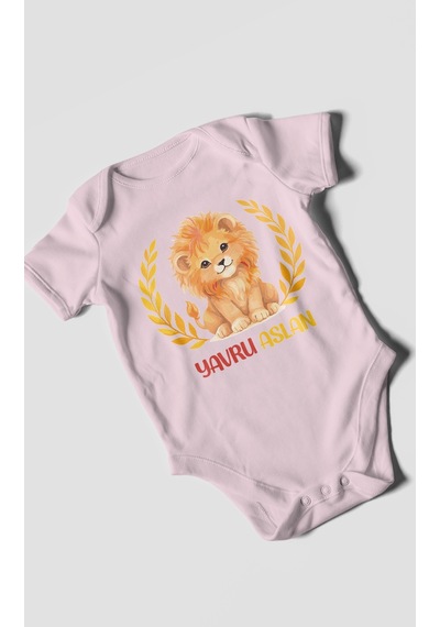 Morivokids Yavru Aslan Kısa Kollu Bebek Body %100 Pamuk Bebe Pembe
