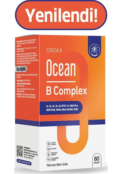 Ocean B Complex B1 B2 B3 B5 B6 B12 Folık Asıt 60 Kapsul