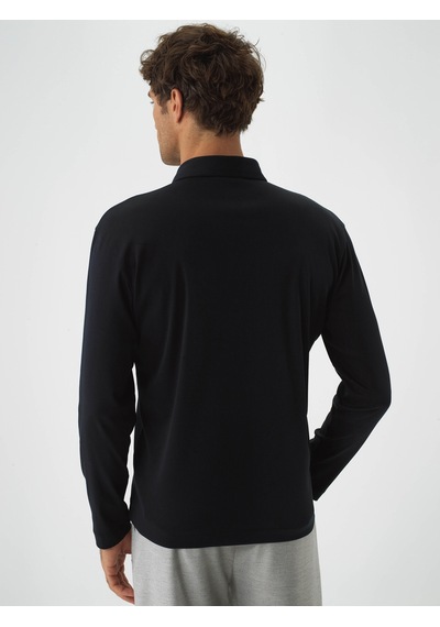 Xint Siyah Lüks Merserize Dokulu Regular Fit Uzun Kollu Tişört 502282