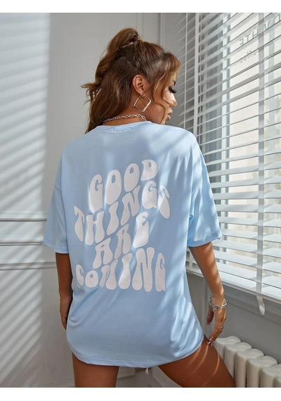 Good Things T-shirt - Bebe Mavisi Baskılı Oversize Bisiklet Yaka Kısa Kol Tişört Bebe Mavisi Good Things T-shirt - Bebe Mavisi Baskılı Oversize Bisiklet Yaka Kısa Kol Tişört Bebe Mavisi