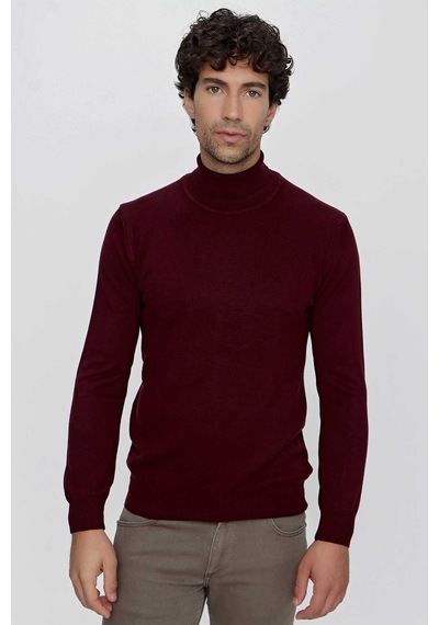Morven Basic Dinamik Fit Rahat Kesim Balıkçı Yaka Triko Kazak 99kc017003752 Koyu Bordo
