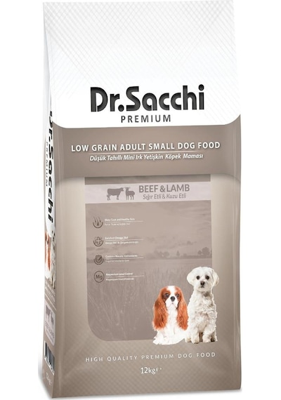 Dr. Sacchi Düşük Tahıllı Sığır Etli ve Kuzu Etli Mini Irk Yetişkin Köpek Maması 12 KG