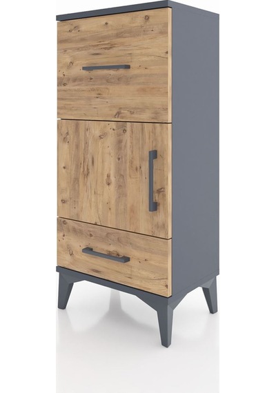 Arges Komodin Tek Raflı Tek Çekmeceli Tek Kapaklı 44x30x96 Antrasit-çam Antrasit