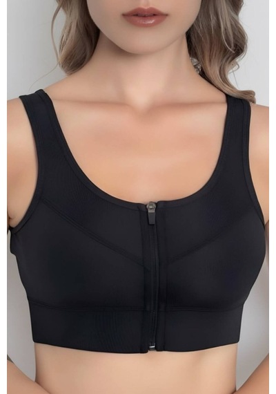 Gigi Luxe Kadın Fermuarlı Crop Kadın Fermuarlı Büstiyer Siyah Siyah