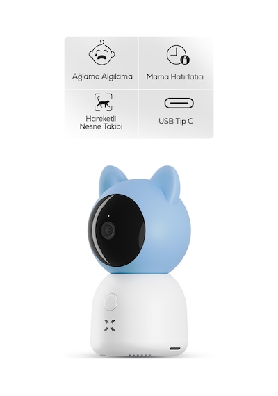 Xenon Smart Bebek Kamerası 3MP 5" Lcd Monitör - Mobil Kontrol - Ninni - Hareket Algılama, Gece Görüş Mavi-x7202 - Mavi