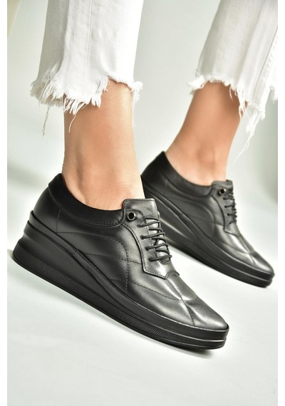 Fox Shoes U555301303 Siyah Hakiki Deri Günlük Kadın Ayakkabı Siyah-hakiki Deri