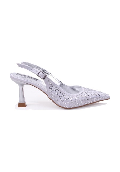 Dagoster Dza07-1143750 Gümüş 7,5 Cm İnce Topuklu Abiye Kadın Ayakkabı