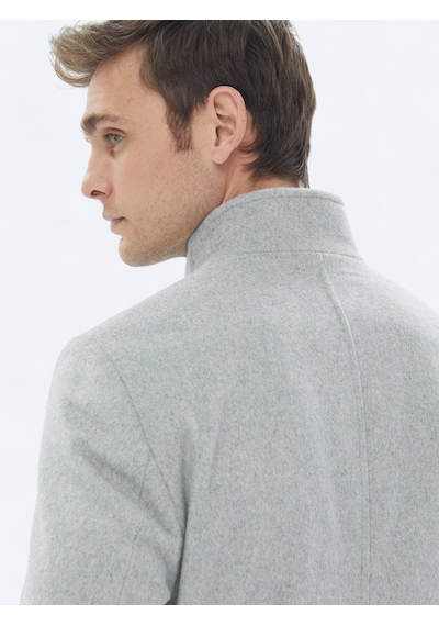 Kip Gri Regular Fit Casual Dokuma Palto Gri