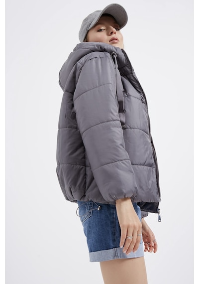Meecy Kadın Gri Geniş Kesim Oversize Kapüşonlu Şişme Mont Gri Gri