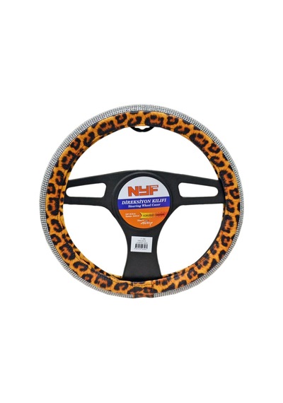 Nyf F-396 Geçmeli Direksiyon Kılıfı Taşlı Pırlanta Leopar Sarı 38 Cm