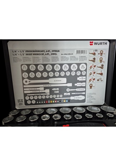 Yüksek Kalite Würth Zebra 1/4+1/2 İnç Lokma Anahtarı Seti 59parça