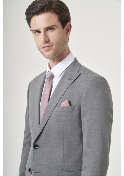 İmza Gri Kırlangıç Yaka 6 Drop Slim Fit Tam Astar Esnek Takım Elbise 1001260148