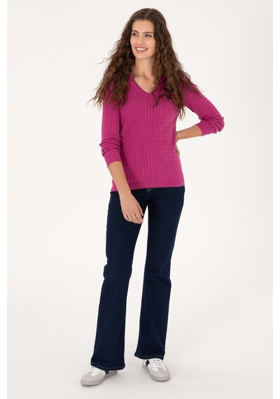 U.S. Polo Assn. Kadın Pembe V Yaka Basic Kazak 50313625-VR252