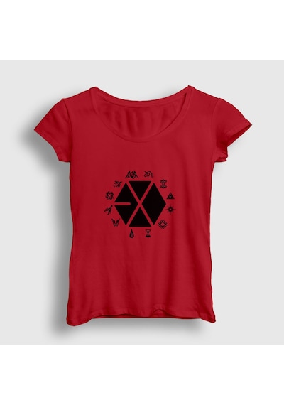 Presmono Kadın Symbols Logo Exo T-shirt Kırmızı
