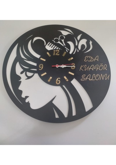 Kuaför Duvar Saati Muhteşem Tasaım Sağlam 3+3 Mm Mdf Kaliteli Siyah