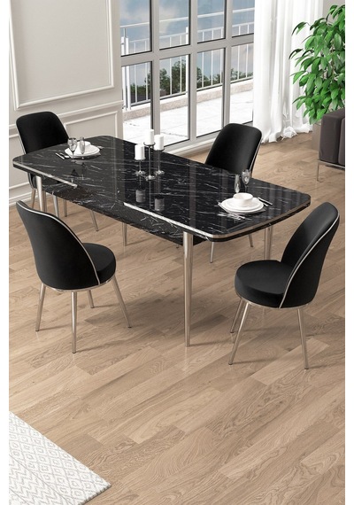Canisa Pale Serisi 80x132 Açılabilir Siyah Mermer Desen Mutfak Masa Takımı 4 Siyah Sandalye Krom Detay Masa Siyah Mermer Desen Sandalye Siyah Krom Ayak Canisa Pale Serisi 80x132 Açılabilir Siyah Mermer Desen Mutfak Masa Takımı 4 Siyah Sandalye Krom Detay Masa Siyah Mermer Desen Sandalye Siyah Krom Ayak