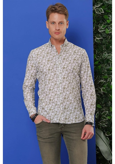 Efor G 1542 Slim Fit Haki Klasik Gömlek Haki