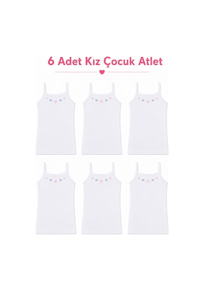 Hepsine Rakip 6 Lı Kız Çocuk İp Askılı Atlet İşlemeli Ribana 0165 Beyaz