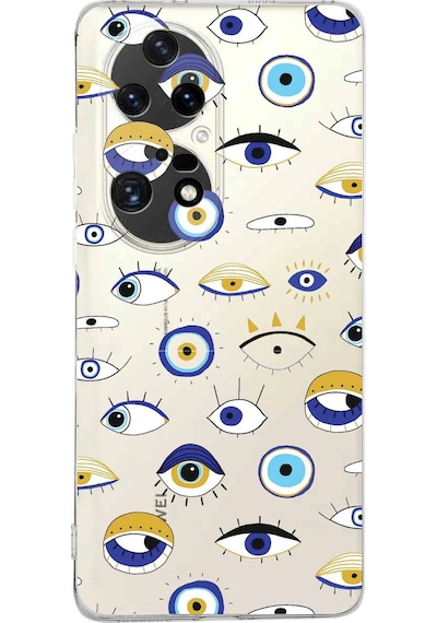 Huawei P50 Pro İle Uyumlu 1mm Slim Fit Nazar Boncuğu 2 Baskılı Şeffaf Kılıf Şeffaf