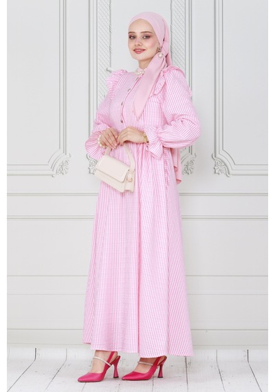 Sevitli Pötükare Fırfır Detaylı Eda Elbise-pembe-4036-pembe Pembe