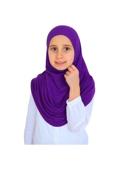 Modish Group Kız Çocuk Hazır Başörtüsü Pratik Penye Şal Tesettür Giyim Mor