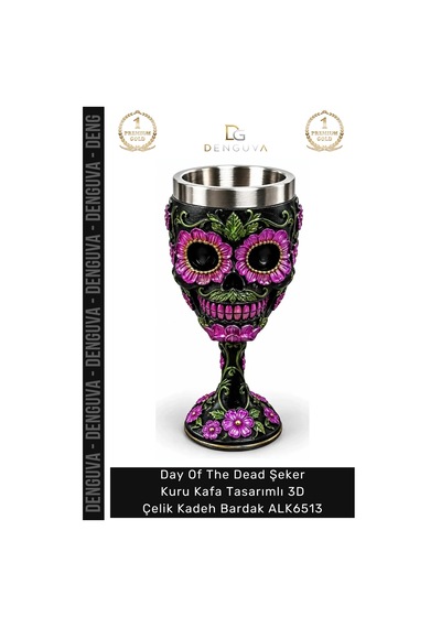 Kadeh Gotik Hediyelik Day Of The Dead Şeker Kuru Kafa Tasarımlı 3d Çelik Kadeh Bardak Alk6513 Çok Renkli