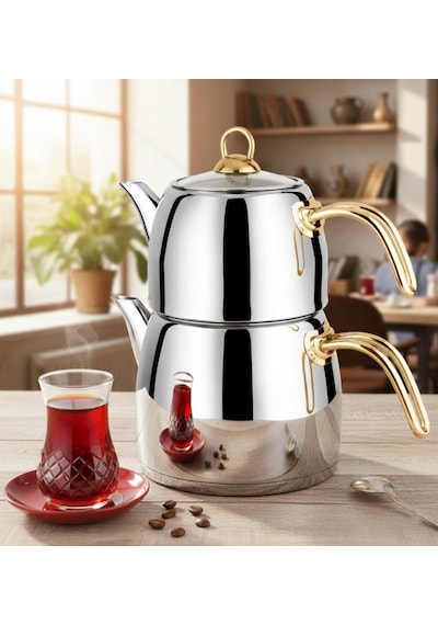 Lines Yıldız Megaboy Çelik Çaydanlık Altın Kulp -3081 Gri
