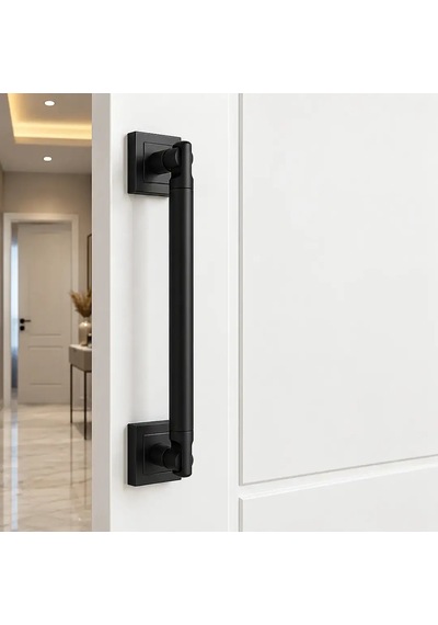 Sese Kare Rozetli Çekme Kapı Kolu Siyah Kol 25cm Ekonomik 202-03-25-02k