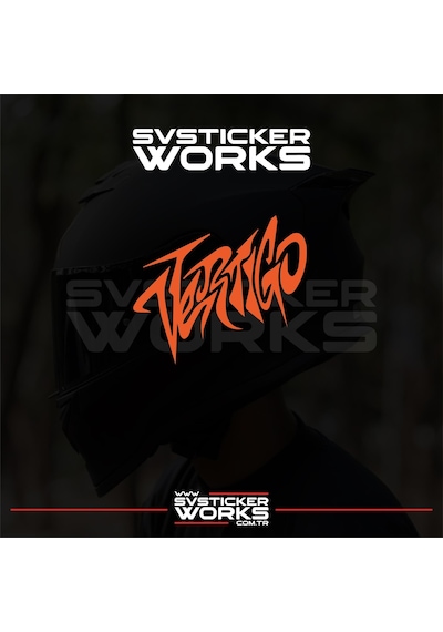 Vertigo Yazılı Kask Sticker Tüm Kasklar Uyumlu Tek Yön 1 Adet Turuncu