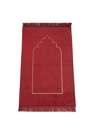 Mihrap Desenli Kadife Seccade Bordo Bordo