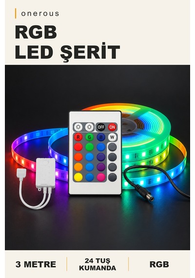 Onerous 3 M Rgb Led Şerit, 24 Tuş Kumandalı Onr-952272943