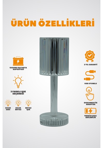 Hangast Hl-006 Kristal Şarjlı Masa Lambası Ledli Akrilik 3renk