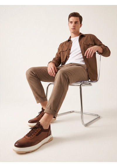 Aren Hakiki Deri Kahverengi Erkek Ayakkabı Günlük Casual Sneaker