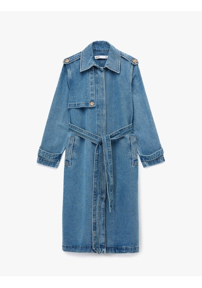 Koton Rahat Kalıp Düğmeli Kemerli Uzun Denim Trençkot Orta İndigo 6wal50014md Indigo