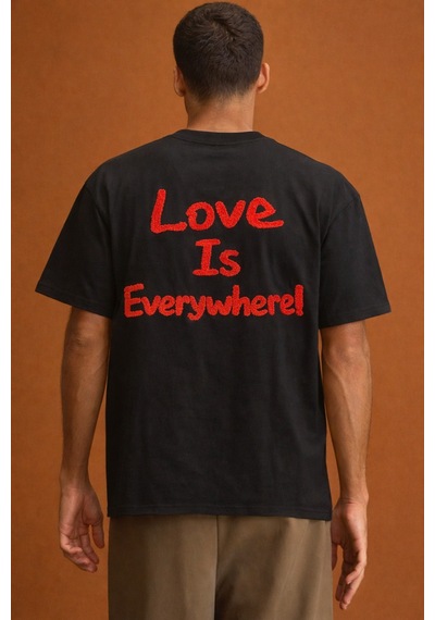 Cool Tarz Erkek Oversize Tişört "love Is Everywhere" Baskılı Basic Pamuklu T-shirt Siyah Siyah Cool Tarz Erkek Oversize Tişört "love Is Everywhere" Baskılı Basic Pamuklu T-shirt Siyah Siyah
