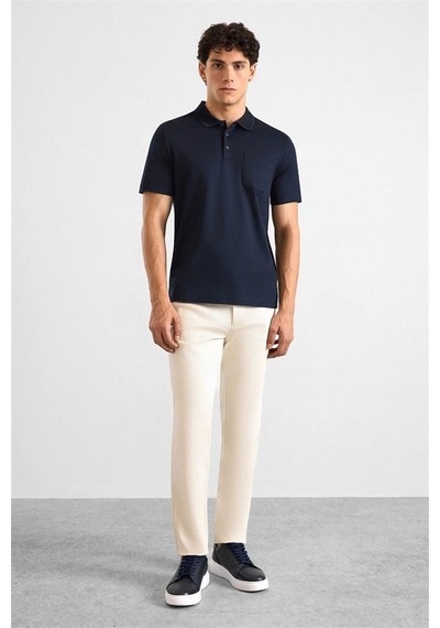 Süvari Lacivert Regular Düz Baskısız Düz Fermuarlı Polo Yaka Tişört Ts1014000442-m09