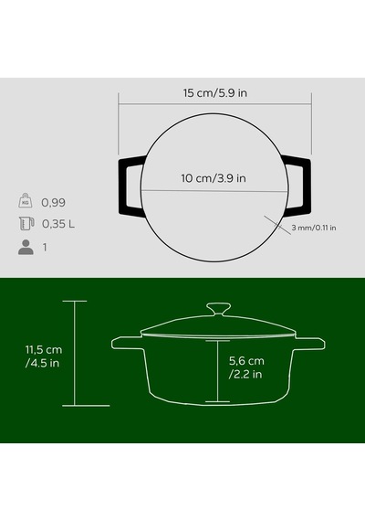 Metal Döküm Mini Tencere, Trendy, 10 Cm, 0.35 L Hacim, Yeşil Diğer